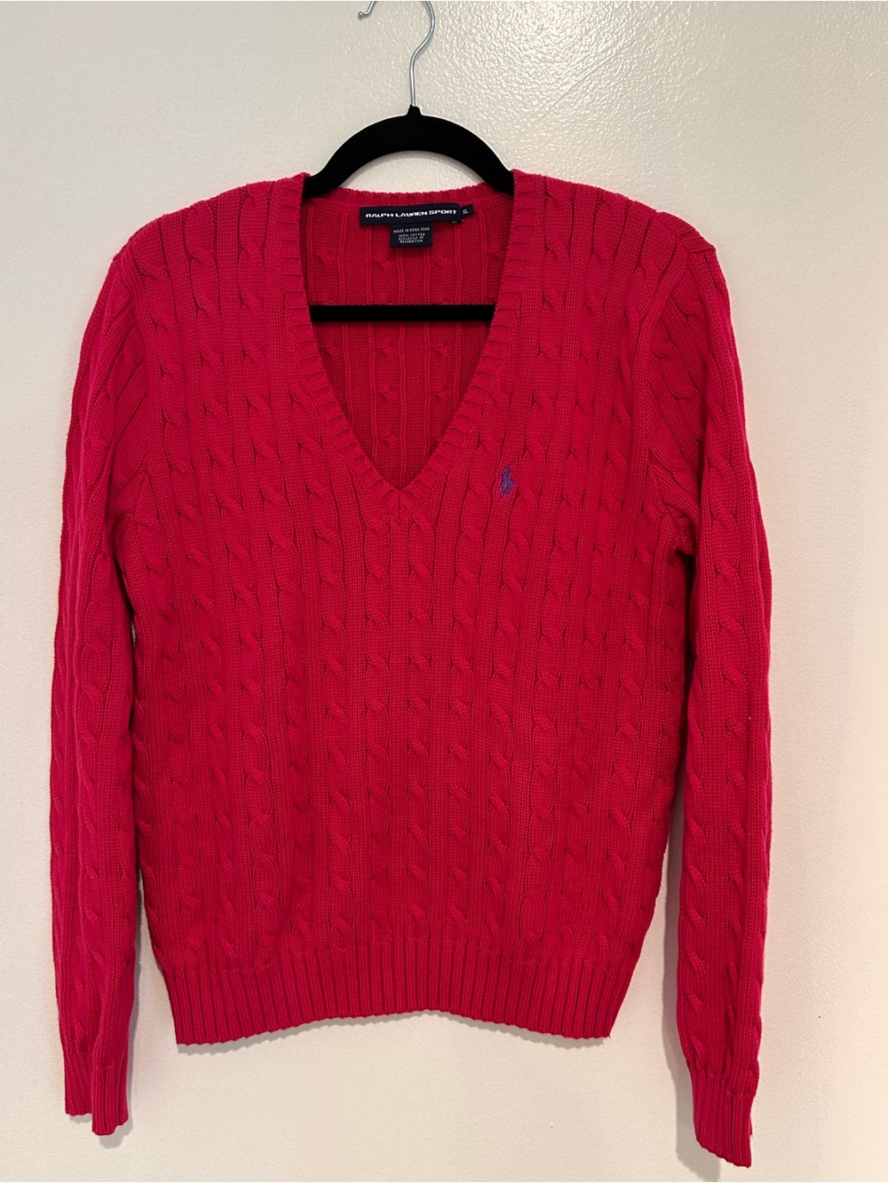 Ralph Lauren Women’s Raspberry Cable V-Neck Sweater